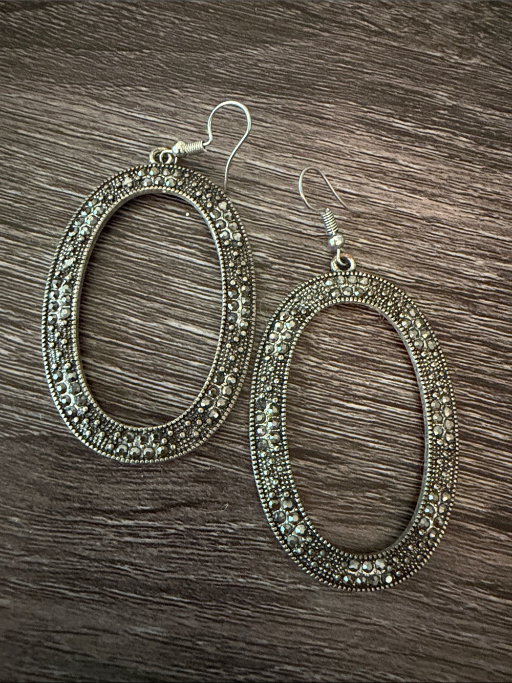 Silver-Tone Filigree Oval Drop Earrings